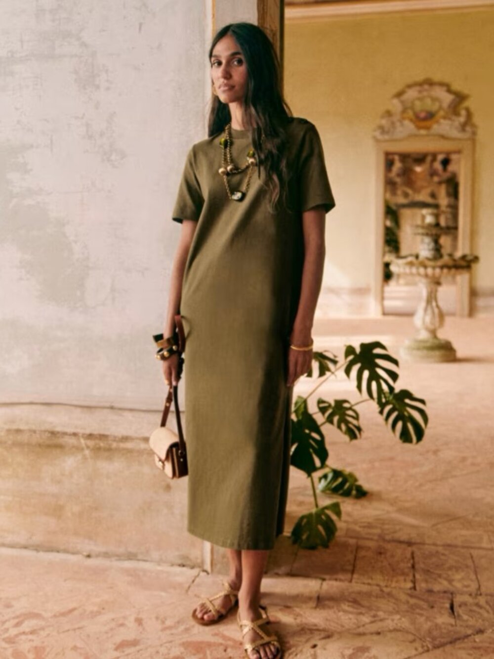 Sézane Emy Organic Cotton Midi Dress Olive Green - Size L
